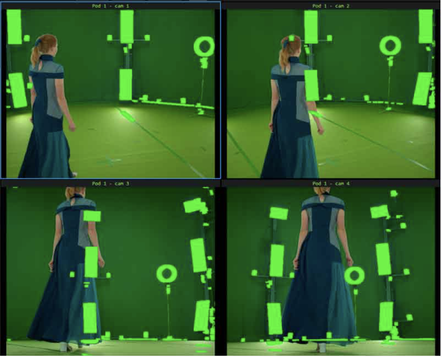 Filming green outfit in green studio