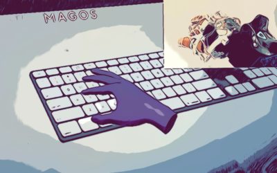 Hand and keyboard; and illustration of how Magos is communicating the action in VR