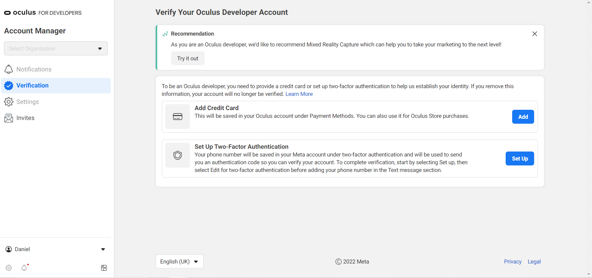 Verify your developer account